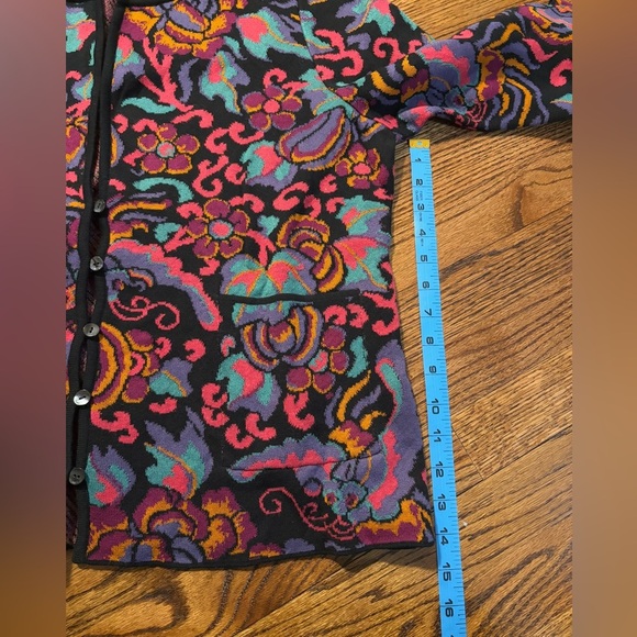 Peruvian Connection | Black Multicolor Paisley Cardigan Sz XL - Picture 7 of 8